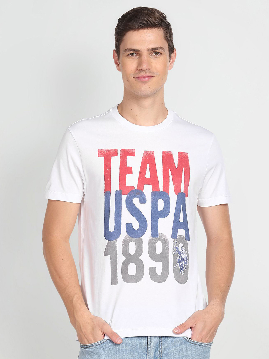 

U.S. Polo Assn. Denim Co. Men White Typography Printed Pure Cotton T-shirt