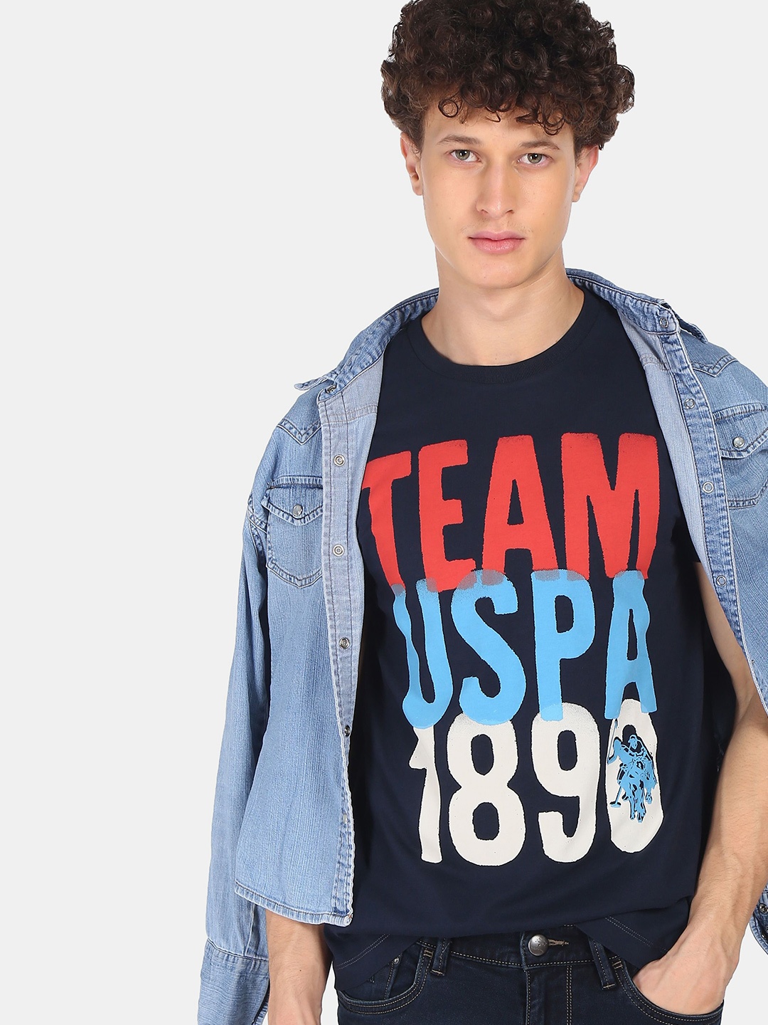

U.S. Polo Assn. Denim Co. Men Blue Typography Printed Pure Cotton T-shirt