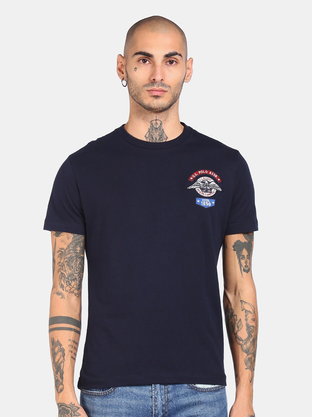 

U.S. Polo Assn. Denim Co. Men Blue Applique Pure Cotton T-shirt