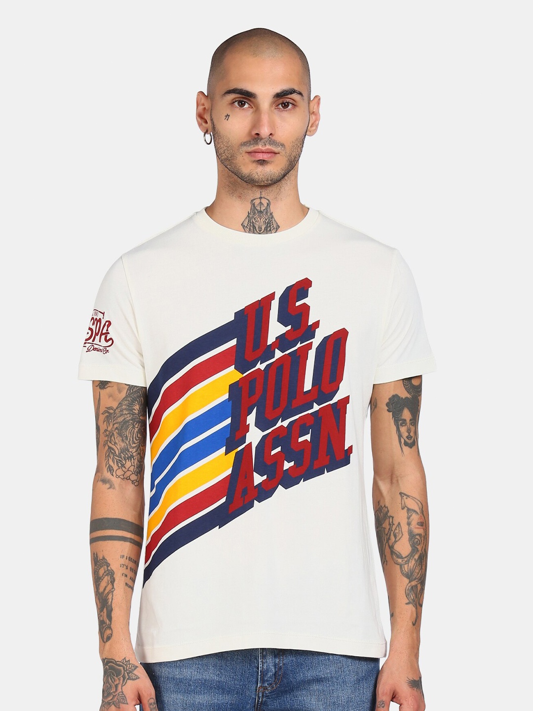 

U.S. Polo Assn. Denim Co. Men White Typography Printed Pure Cotton T-shirt