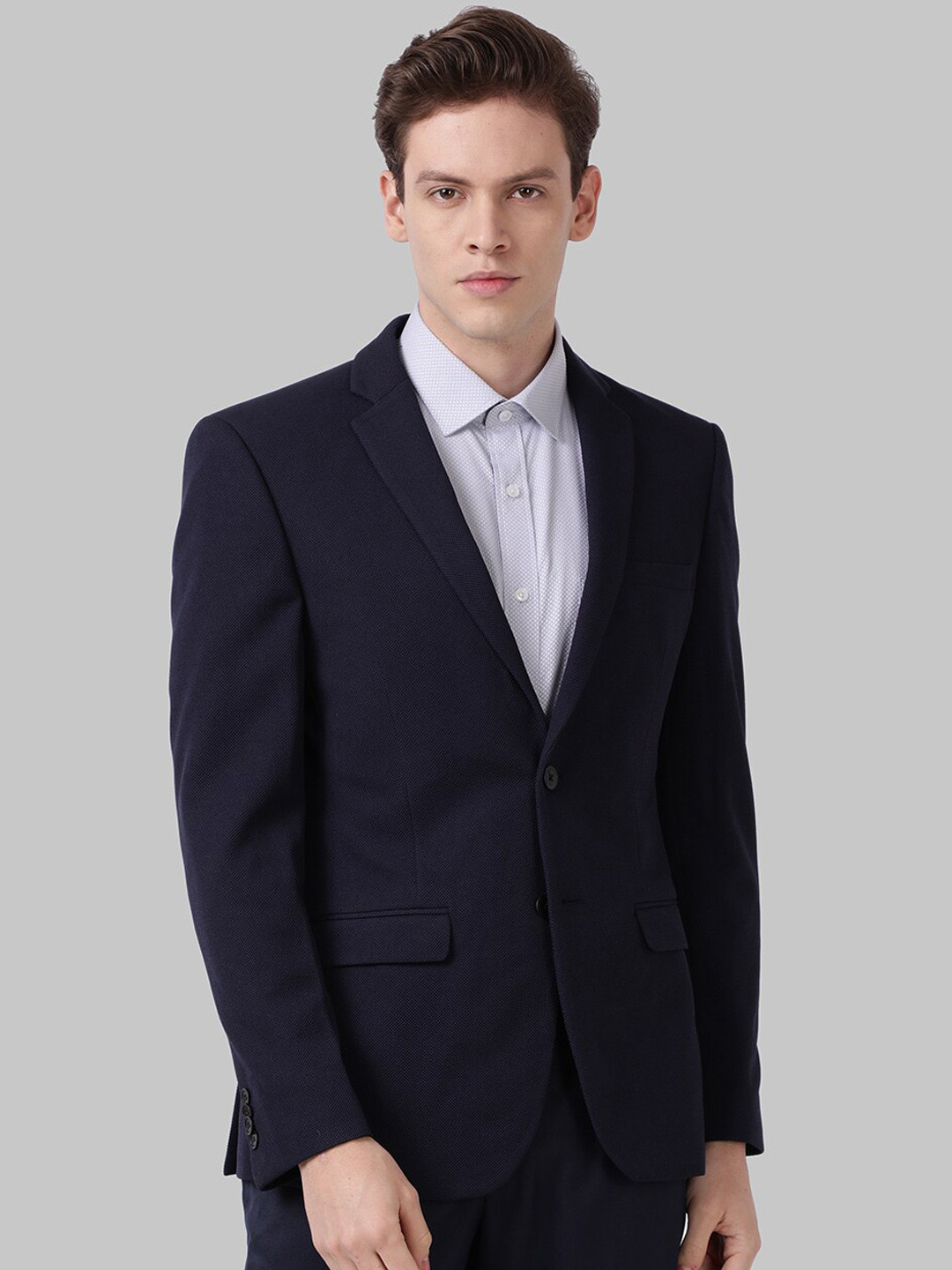 

Park Avenue Men Blue Solid Single-Breasted Formal Blazer