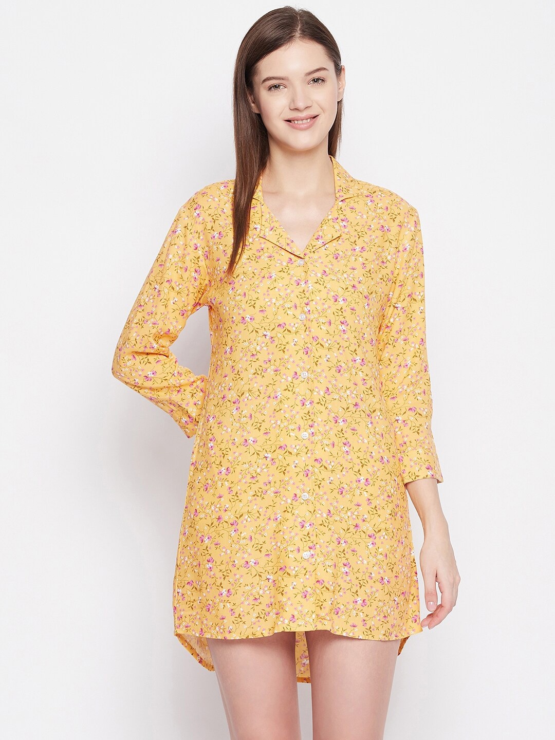 

Hypernation Yellow & Purple Floral Printed Nightdress