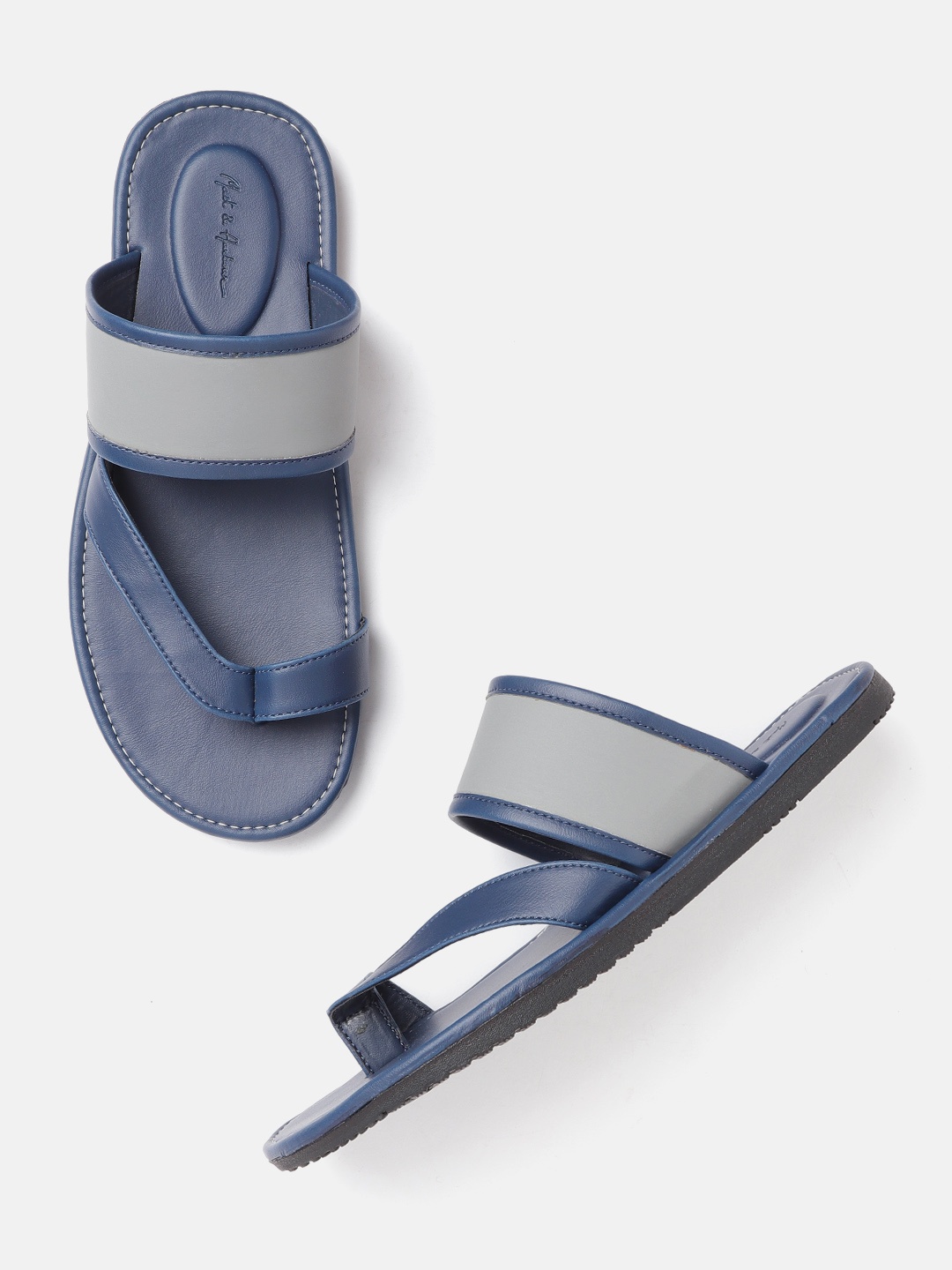 

Mast & Harbour Men Navy Blue & Grey Colourblocked Comfort Sandals