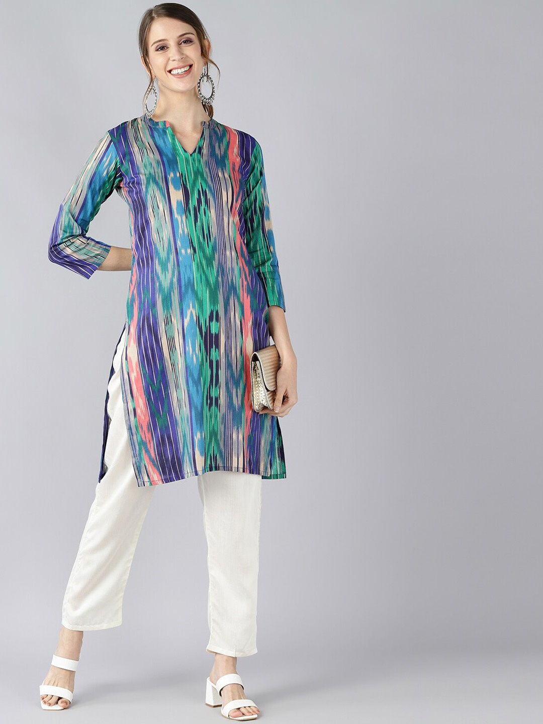 

AHIKA Women Multicoloured Abstract Dyed Thread Work Cotton Regular Kurta, Multi