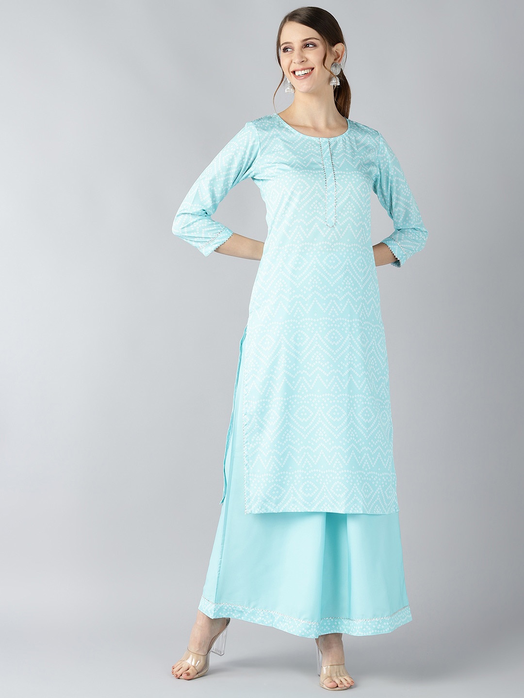 

AHIKA Women Sea Green Floral Regular Kurta with Palazzos