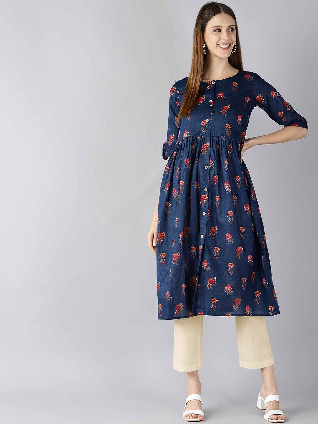 

AHIKA Women Navy Blue Floral Printed Kurta
