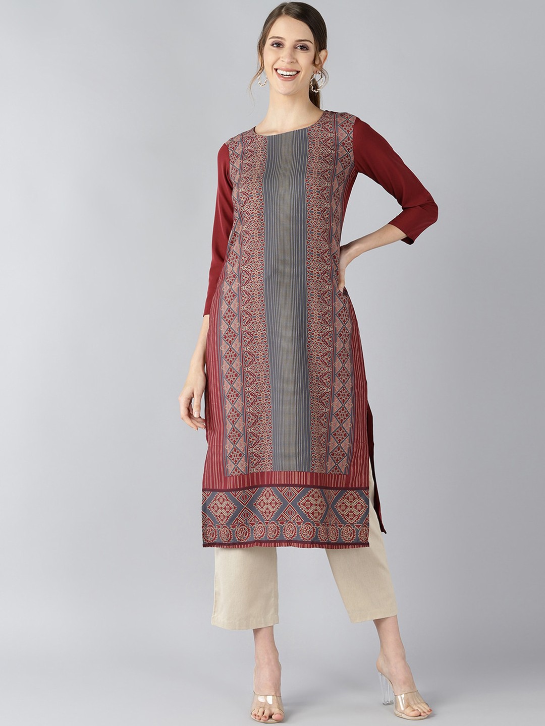 

AHIKA Women Maroon Printed Kurta