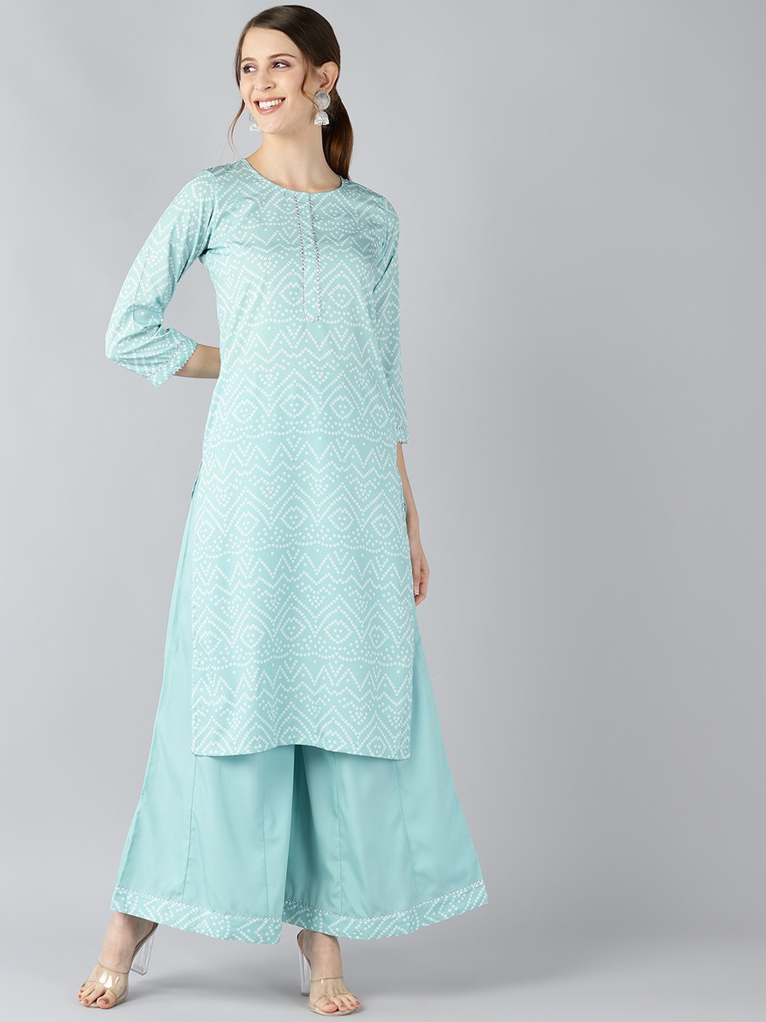 

AHIKA Women Sea Green Ethnic Motifs Regular Kurta with Palazzos