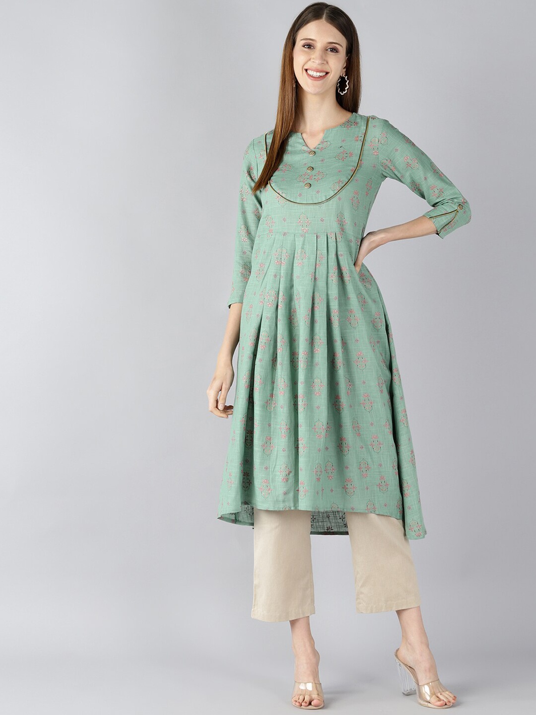 

AHIKA Women Green Printed Anarkali Kurta