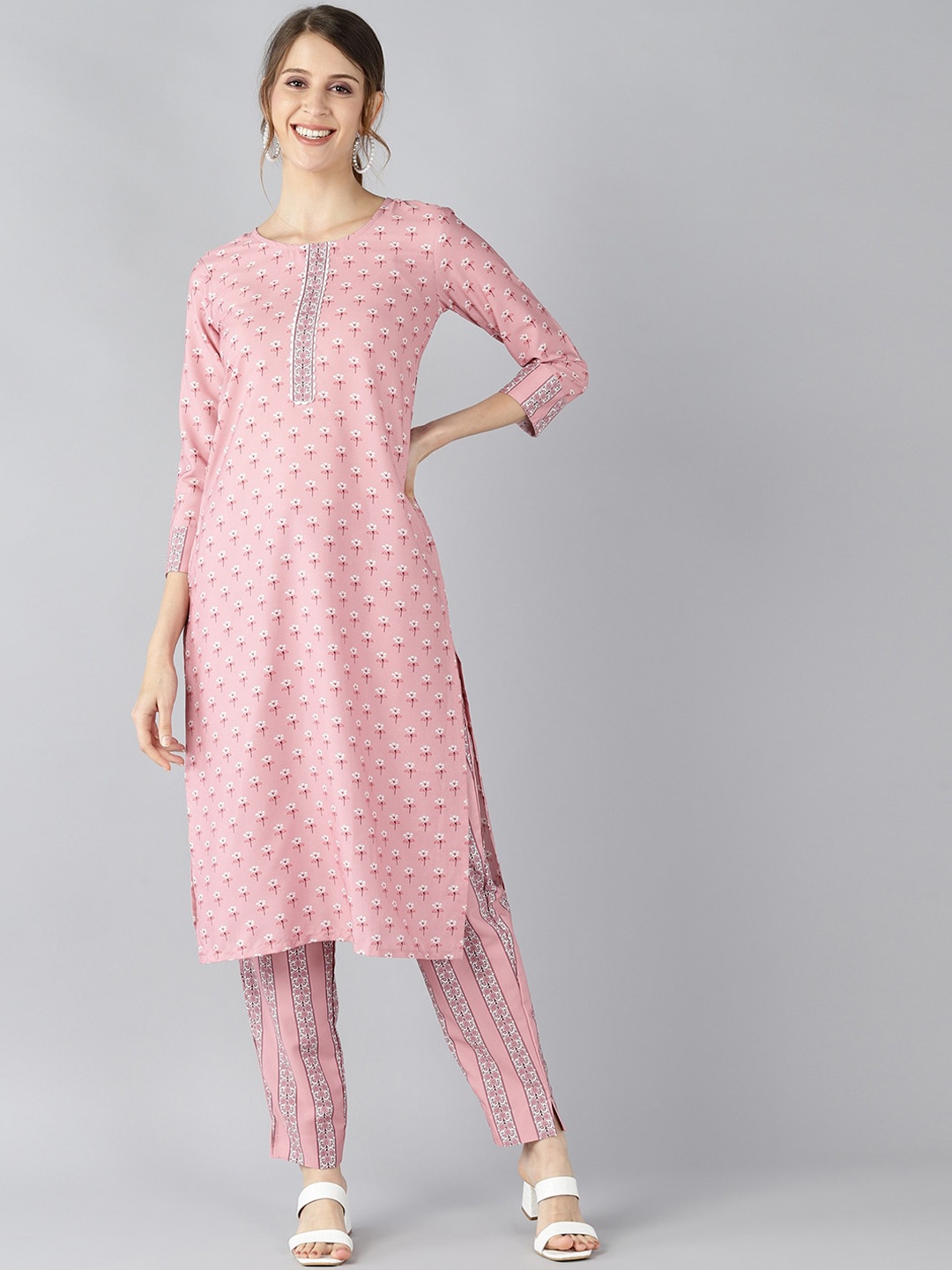 

AHIKA Women Pink Printed Regular Kurta with Trousers