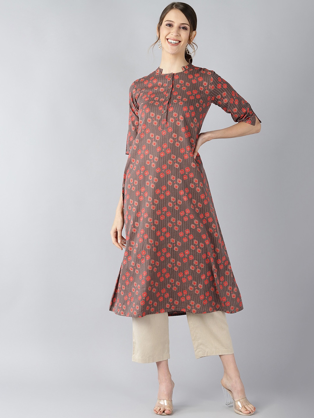 

AHIKA Women Brown Geometric Printed Kurta