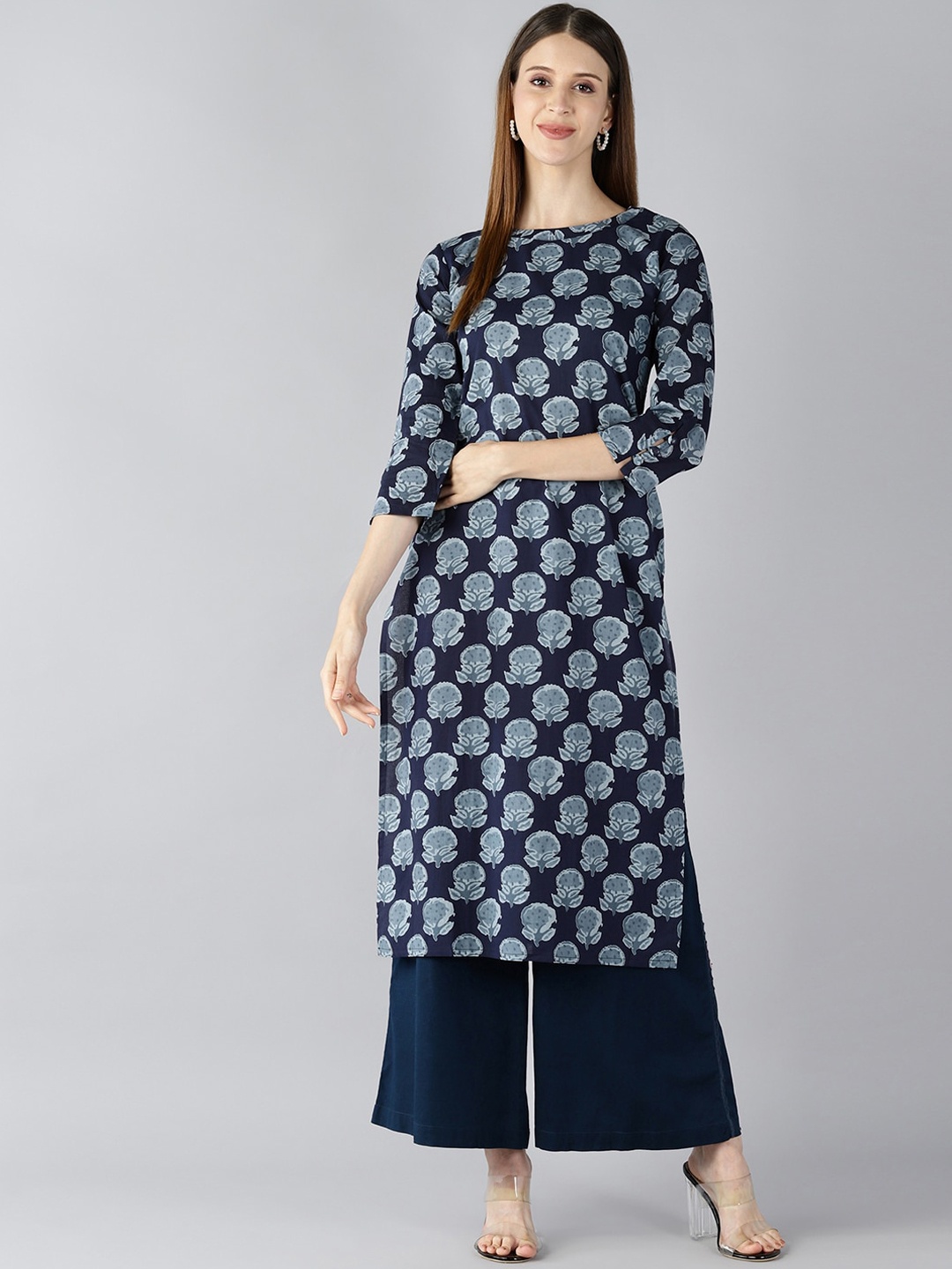 

AHIKA Women Navy Blue Printed Flared Sleeves Kurta