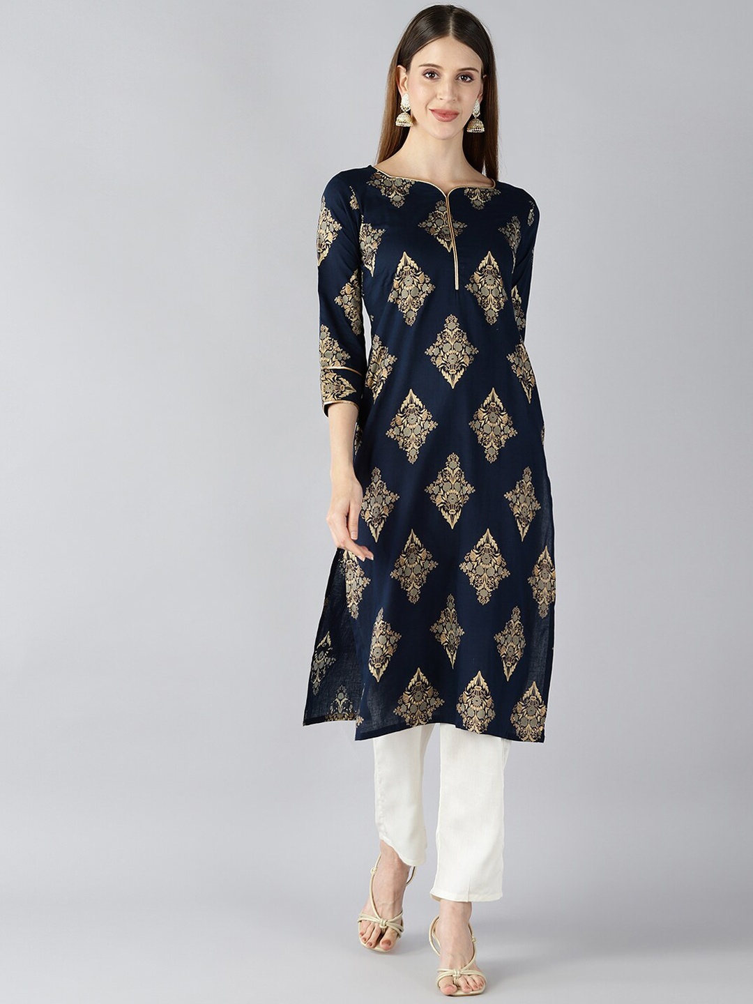 

AHIKA Women Navy Blue Printed Kurta