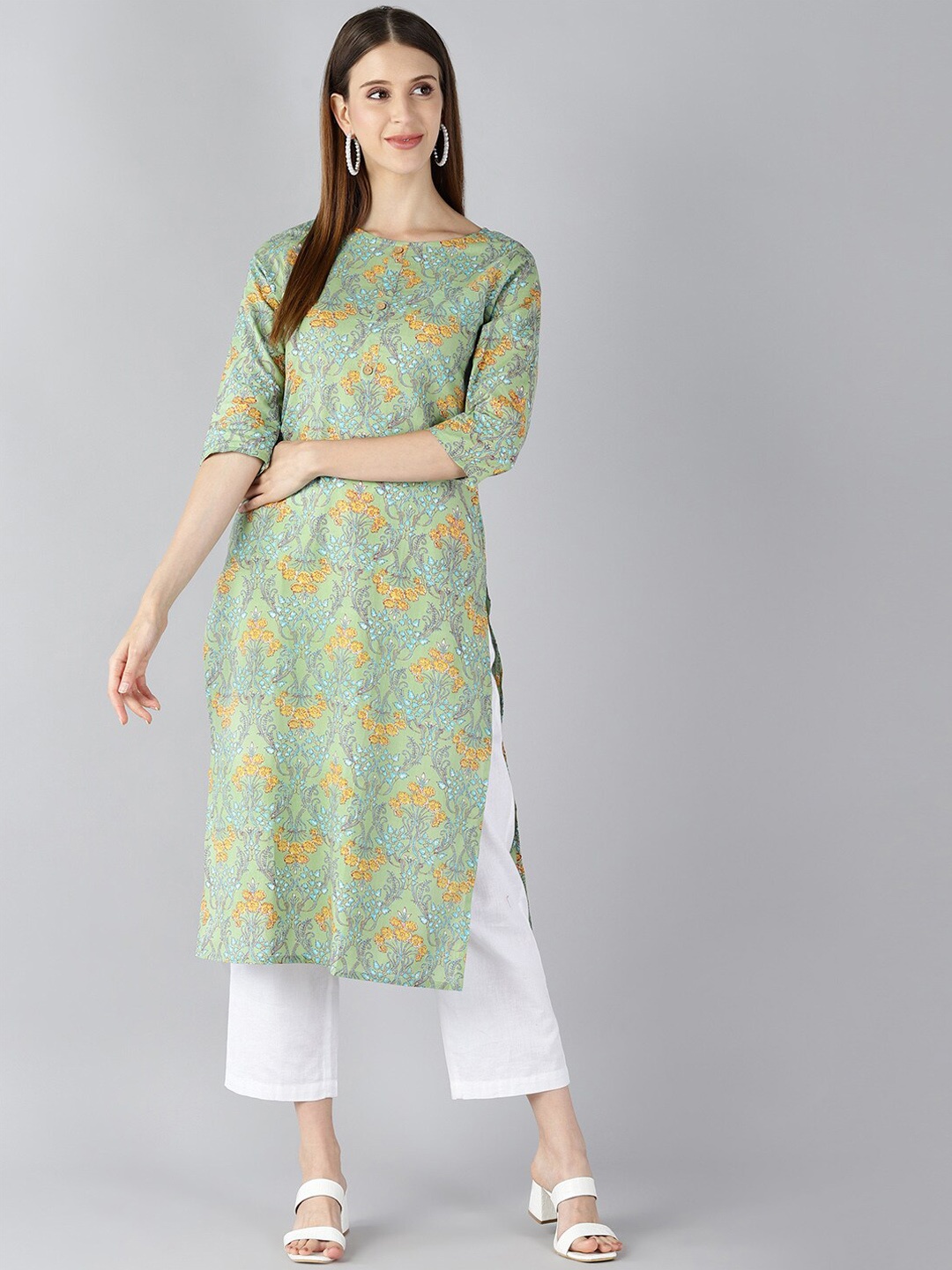 AHIKA Women Green Floral Printed Kurta