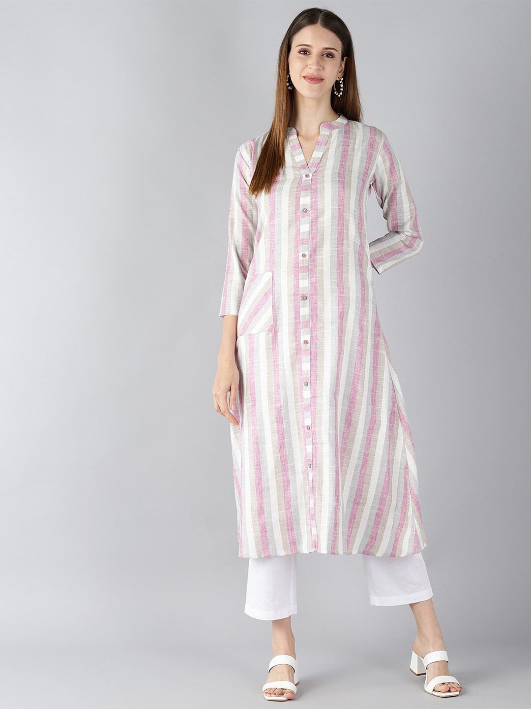 

AHIKA Women Multicoloured Striped Flared Cotton Kurta, Multi