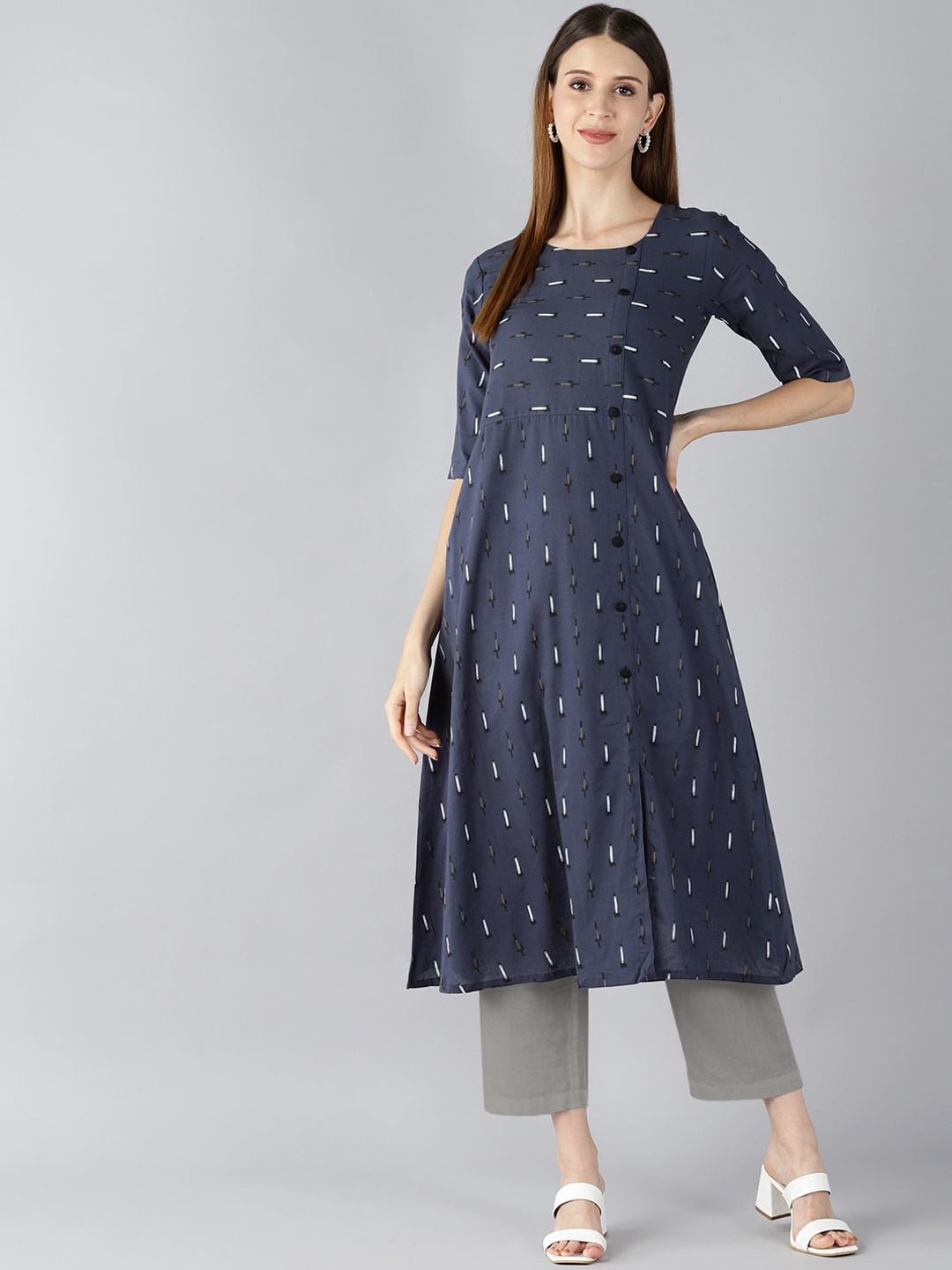 

AHIKA Women Blue Printed Cotton Anarkali Kurta