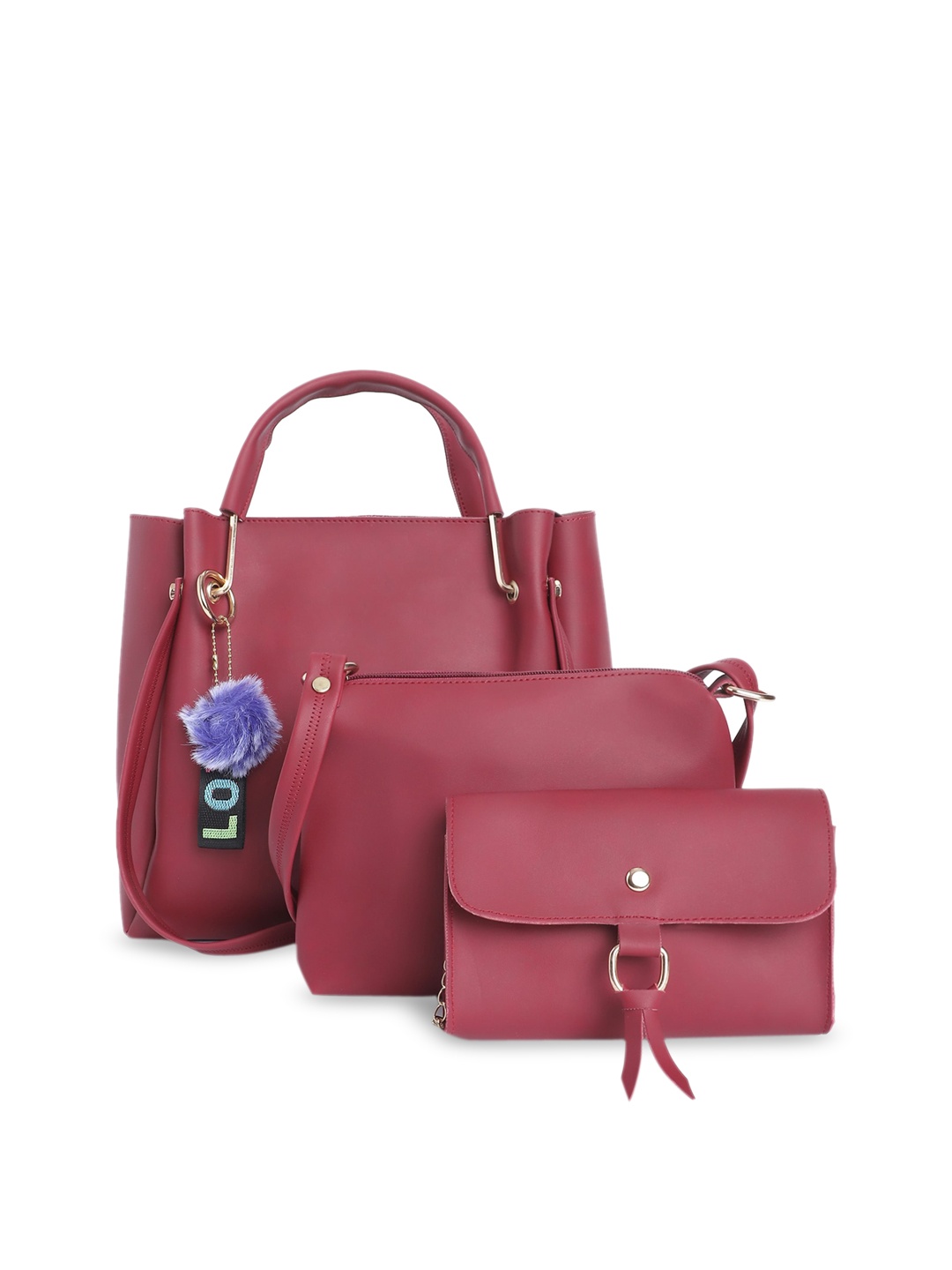

Fostelo Maroon PU Shopper Combo Handheld Bag with Tasselled