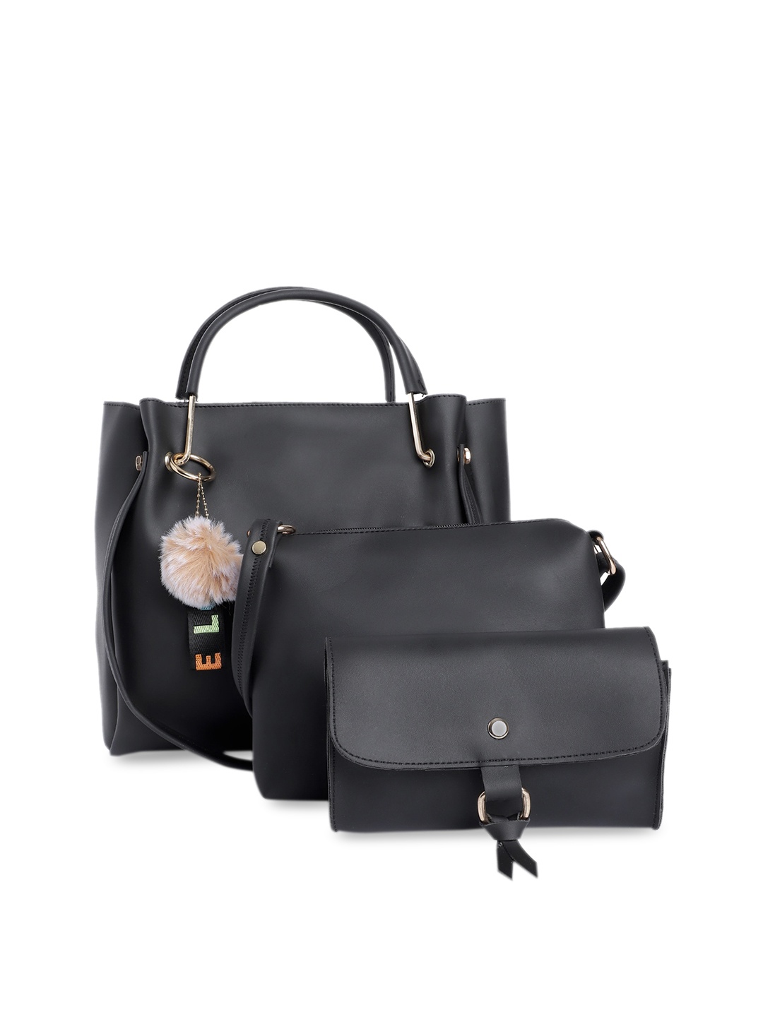 

Fostelo Black PU Structured Combo Handheld Bag with Tasselled
