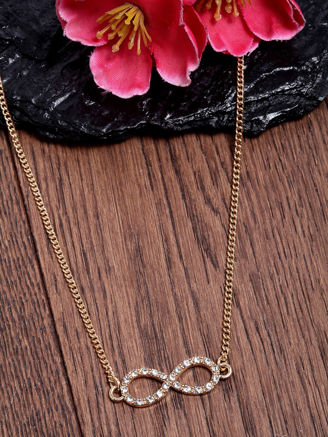 

Ferosh Gold-Toned & White Stone Studded Infinity Pendant with Chain
