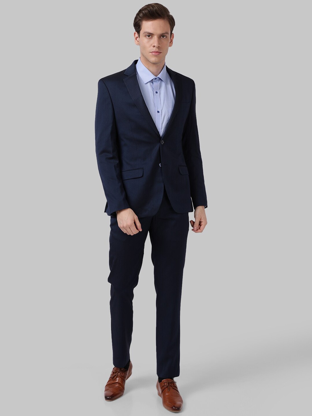 

Park Avenue Men Blue Solid Single-Breasted Formal Suit