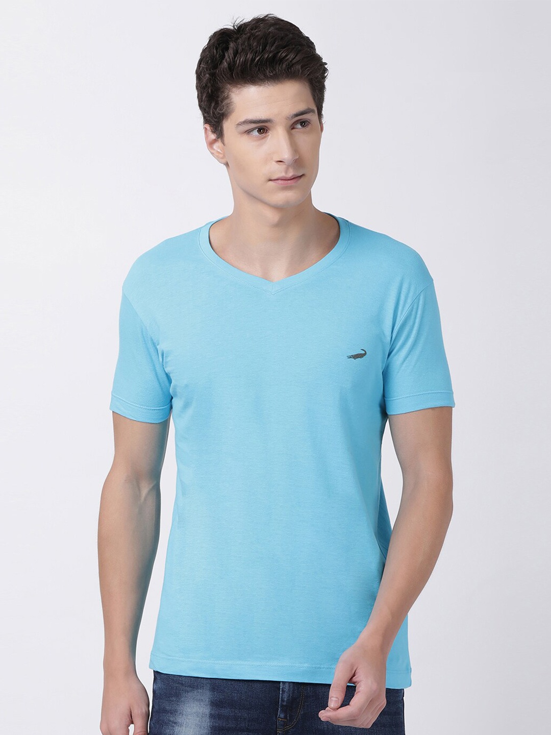 

Crocodile Men Turquoise Blue V-Neck T-shirt