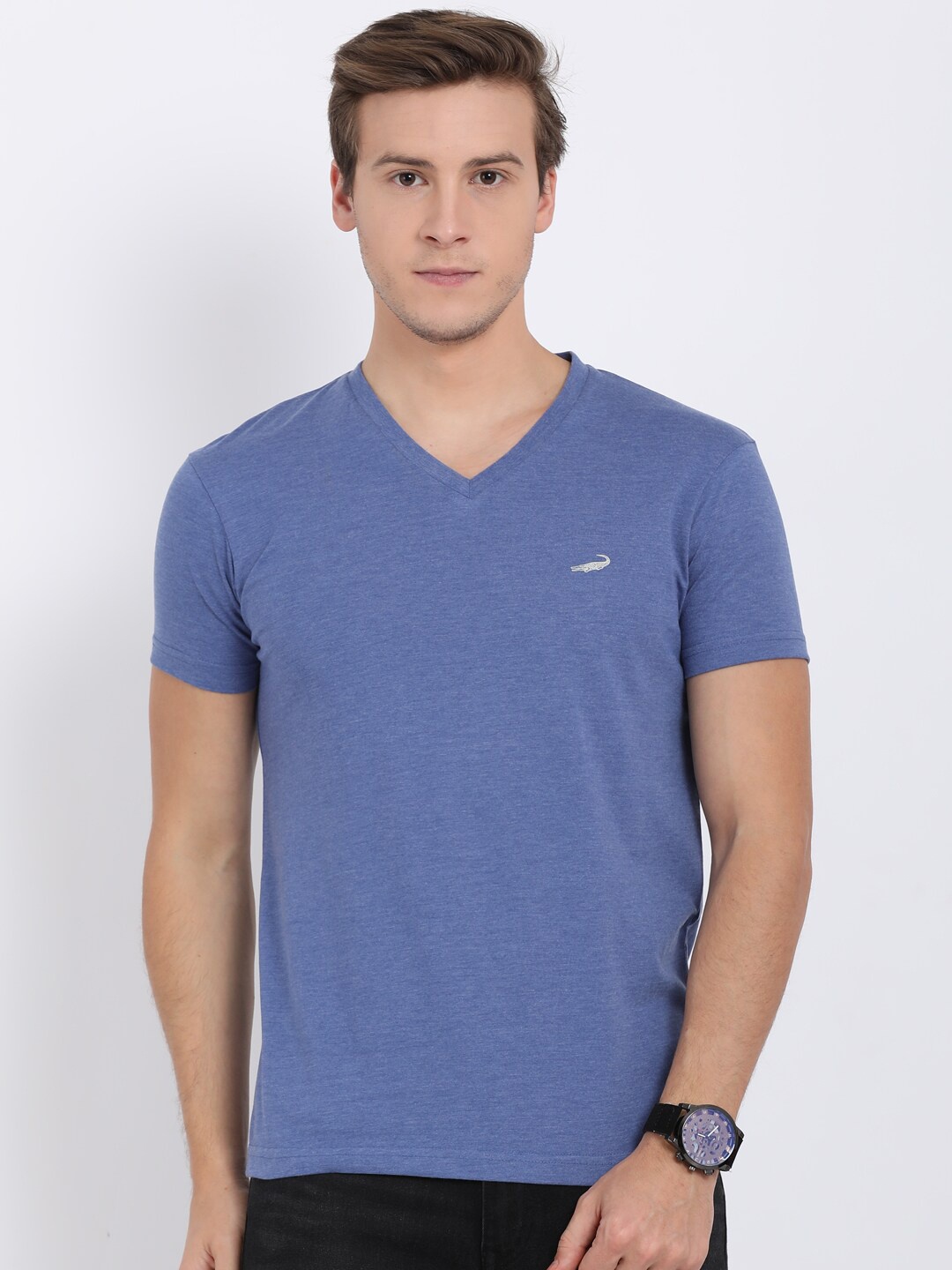 

Crocodile Men Blue Solid V-Neck T-shirt