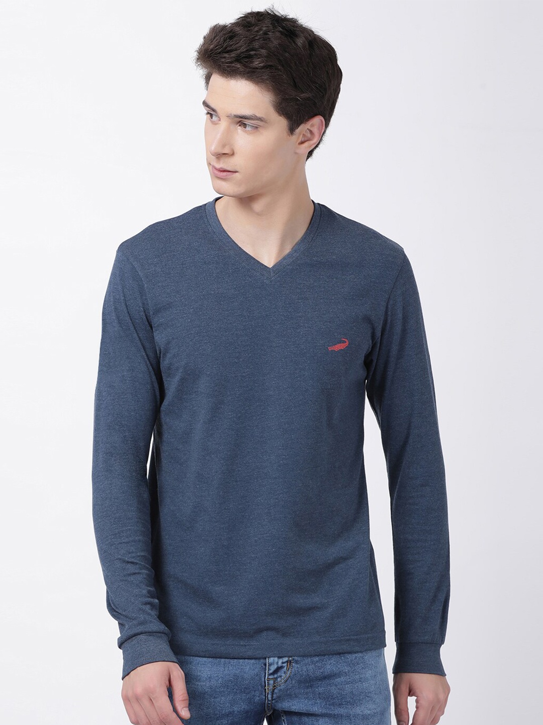 

Crocodile Men Blue Solid V-Neck T-shirt
