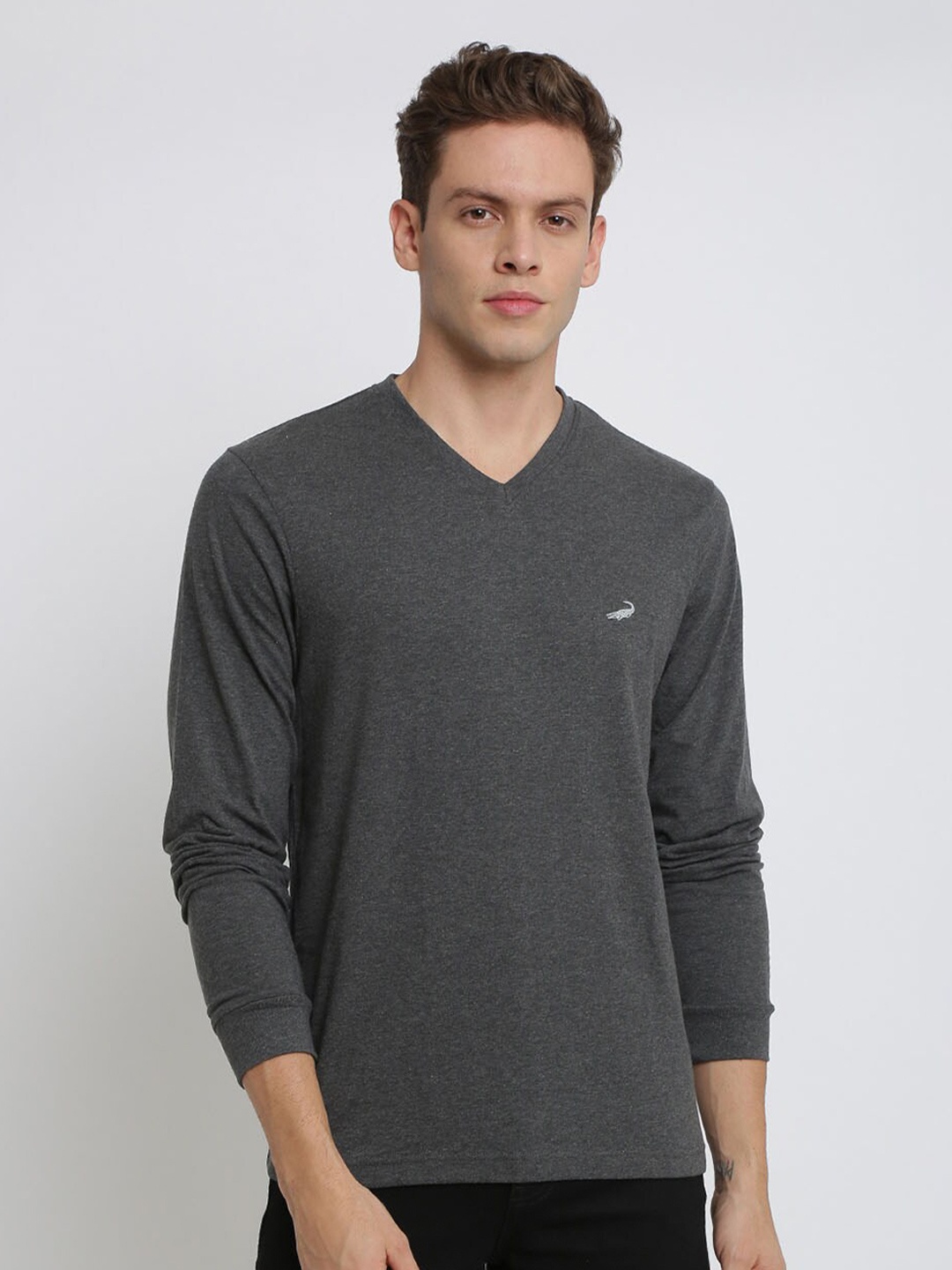 

Crocodile Men Grey Melange V-Neck T-shirt
