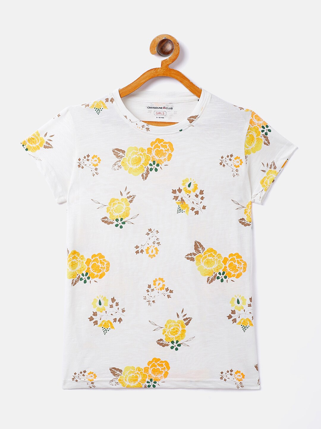 

Crimsoune Club Girls Off White Floral Printed T-shirt