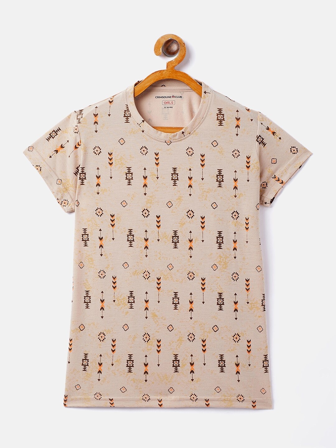 

Crimsoune Club Girls Beige & Yellow Printed T-shirt