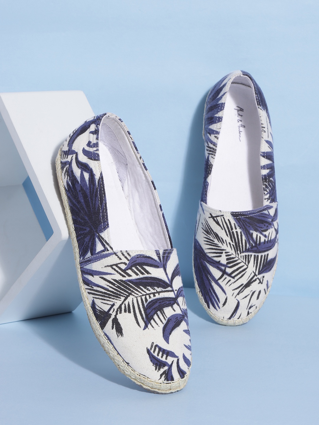 

Mast & Harbour Women Off White & Navy Blue Printed Espadrilles