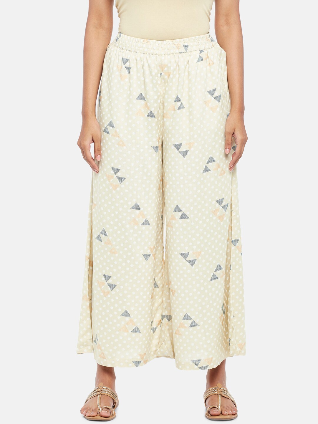 

RANGMANCH BY PANTALOONS Women Off White & Blue Printed Flared Ethnic Palazzos