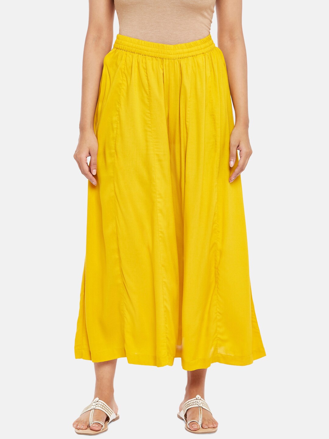 

RANGMANCH BY PANTALOONS Women Yellow Flared Ethnic Palazzos