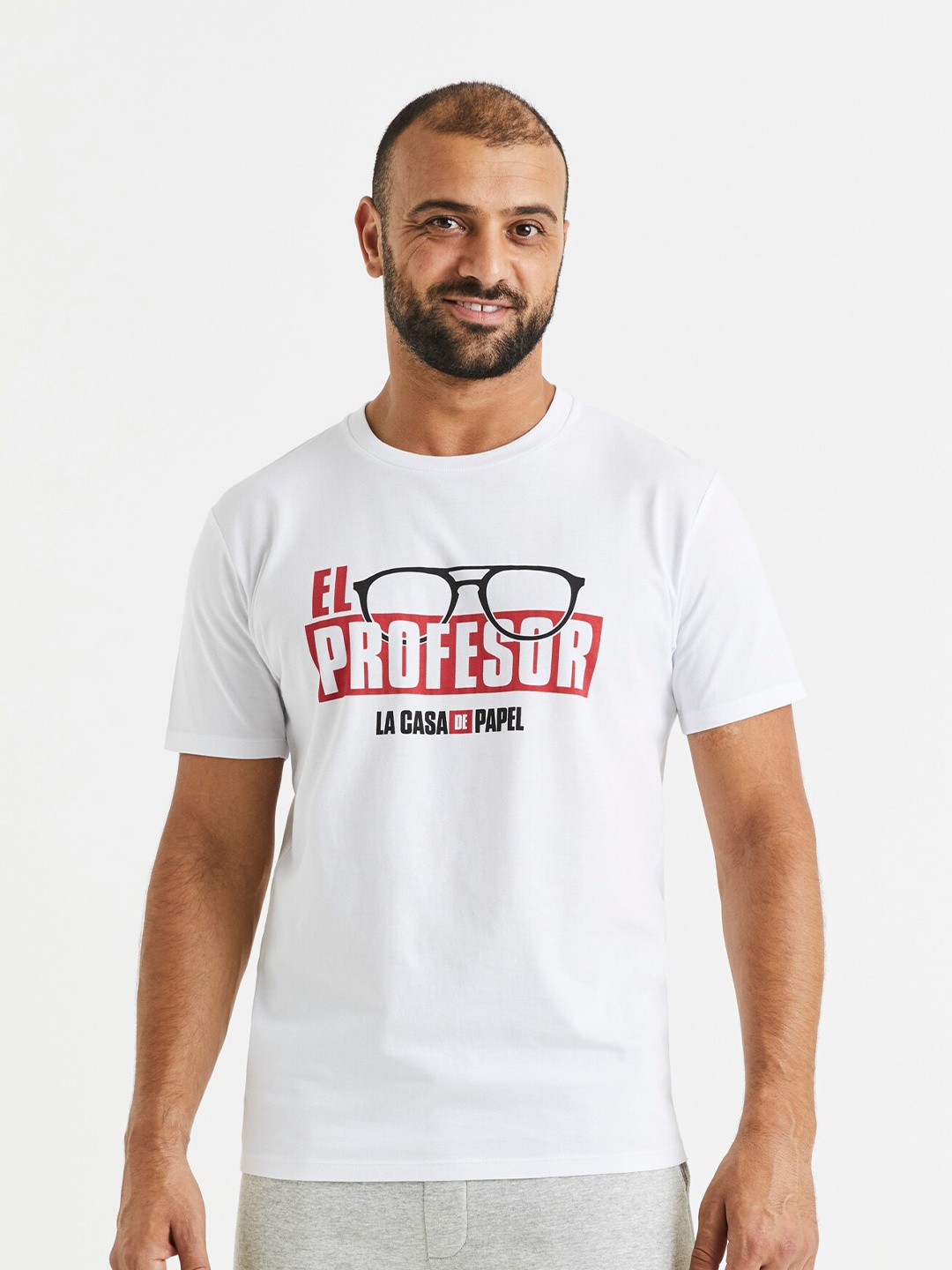 

Celio Men White Money Heist Print Pure Cotton T-shirt
