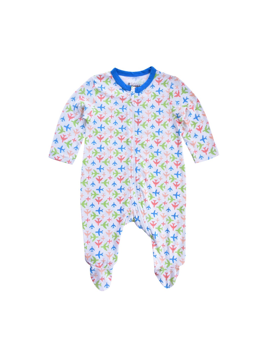 

Little Heaven Infant White & Blue Printed Rompers