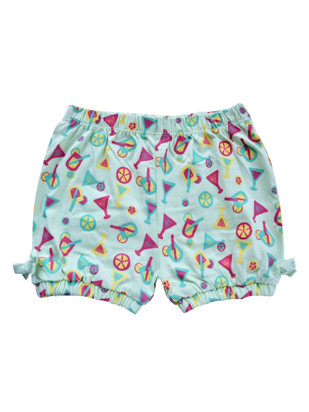 

little heaven Girls Green & Pink Printed Regular Cotton Shorts