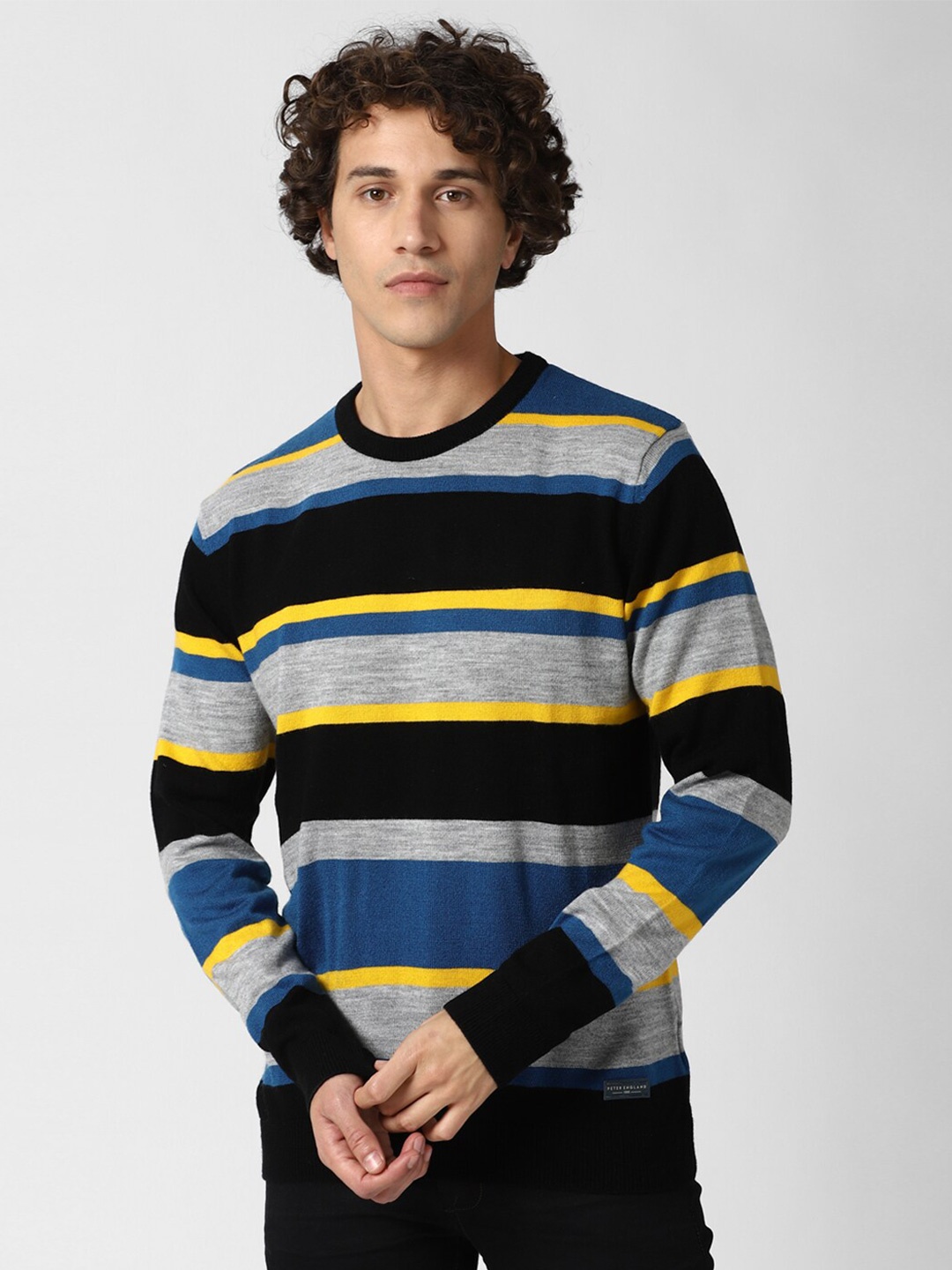 

Peter England Casuals Men Multicoloured Striped Acrylic Pullover, Multi