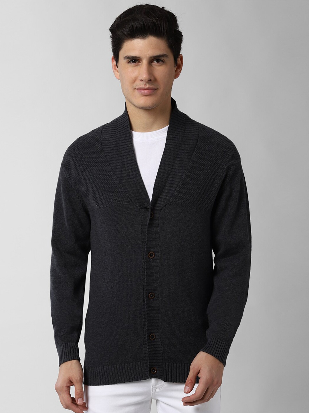 

Peter England Casuals Men Black Pure Cotton Front-Open Sweater