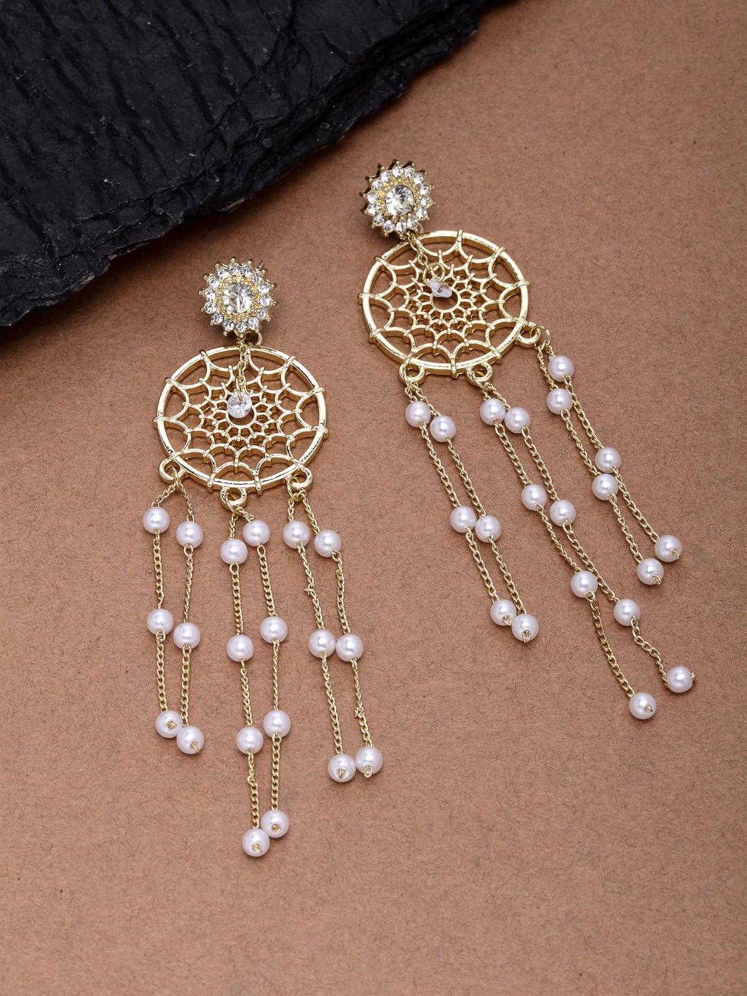 

Ferosh Gold-Plated Gold-Toned & Off White Contemporary Drop Earrings