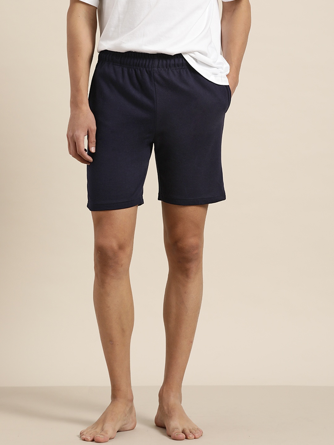 

ether Men Navy Blue Pure Cotton Slim Fit Lounge Shorts