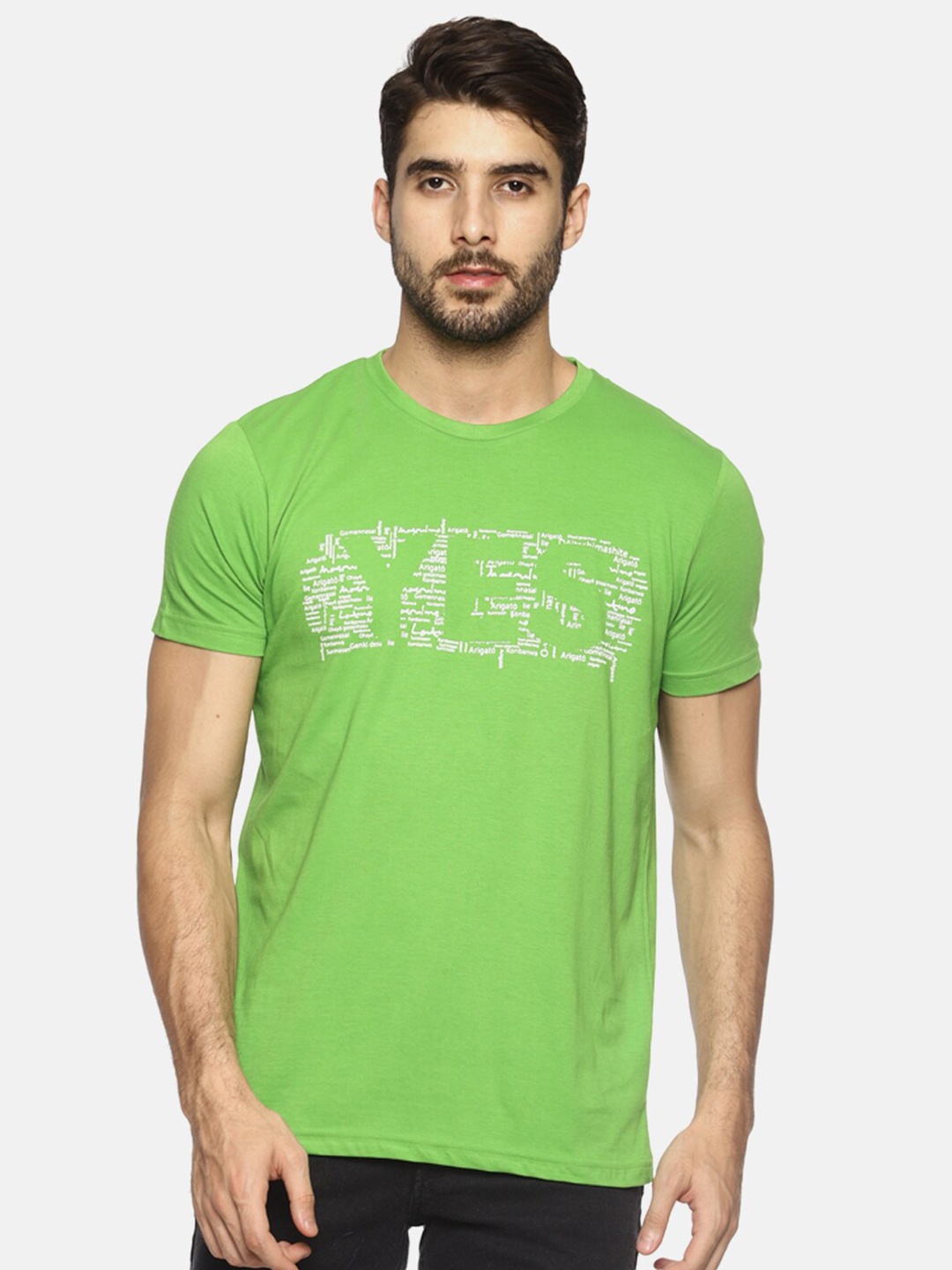 

Masculino Latino Men Green Typography Printed Applique T-shirt