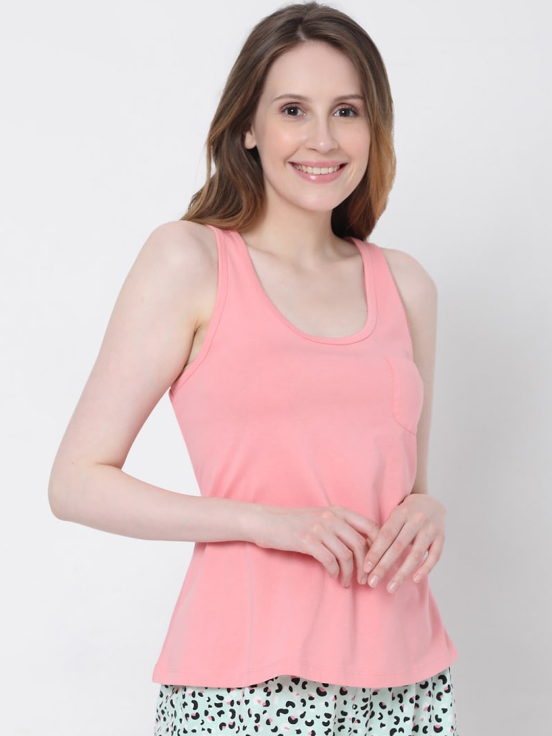 

Vero Moda Women Pink & Green Printed Night Suit