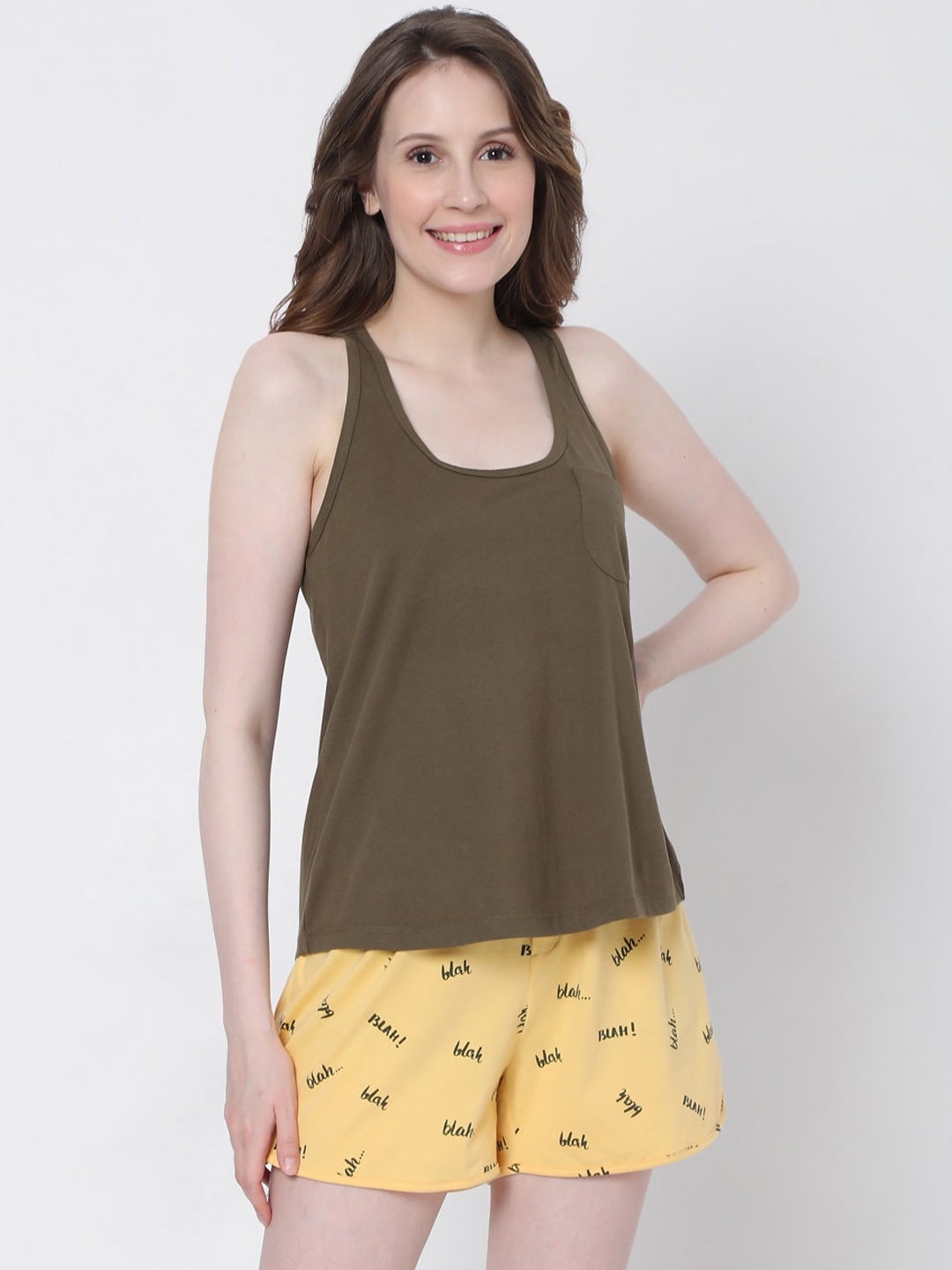 

Vero Moda Women Yellow & Olive Green Night suit