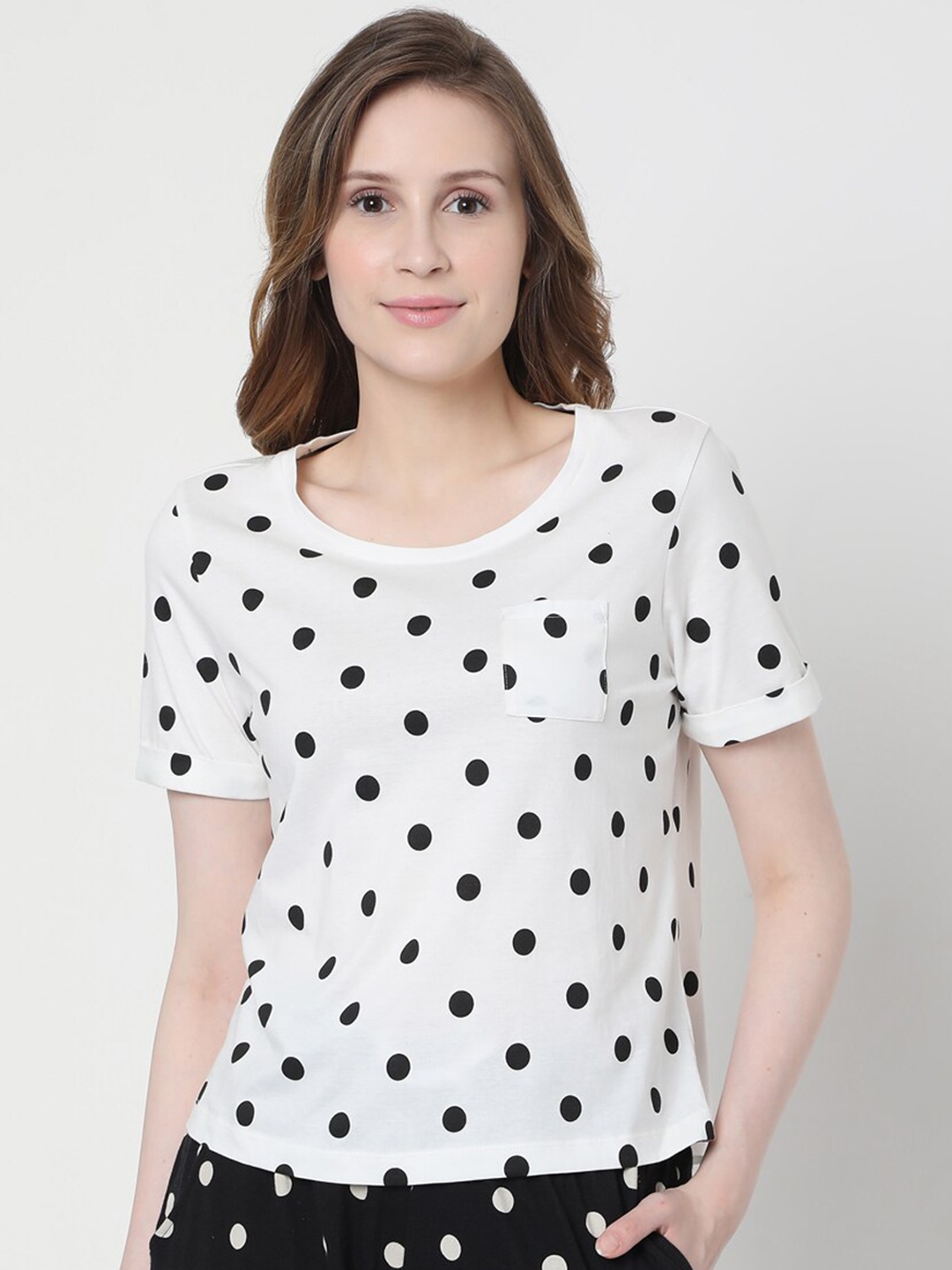 

Vero Moda Women Black & White Printed Pure Cotton Night Suit