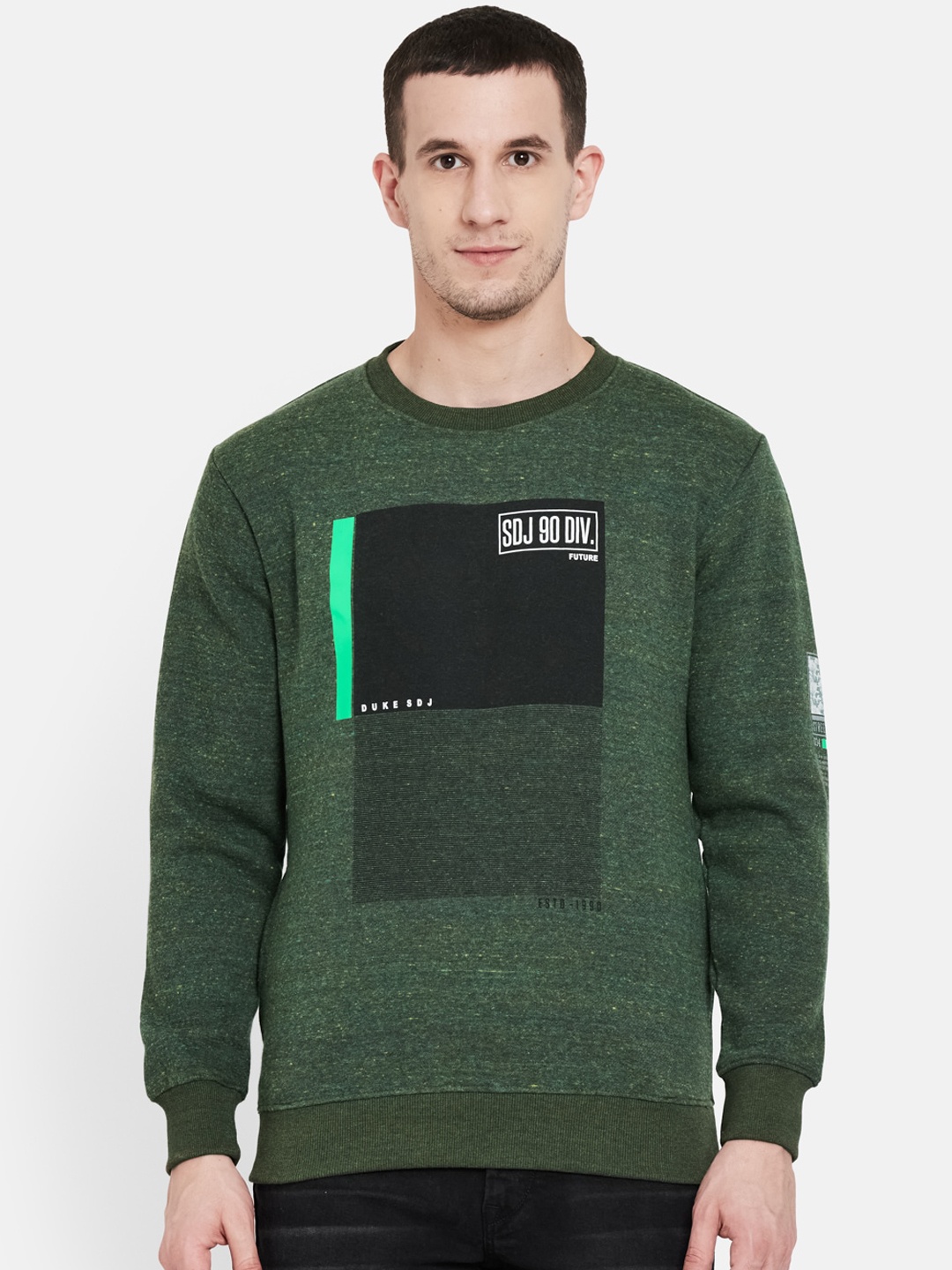

Duke Men Green Printed Sweatshirt