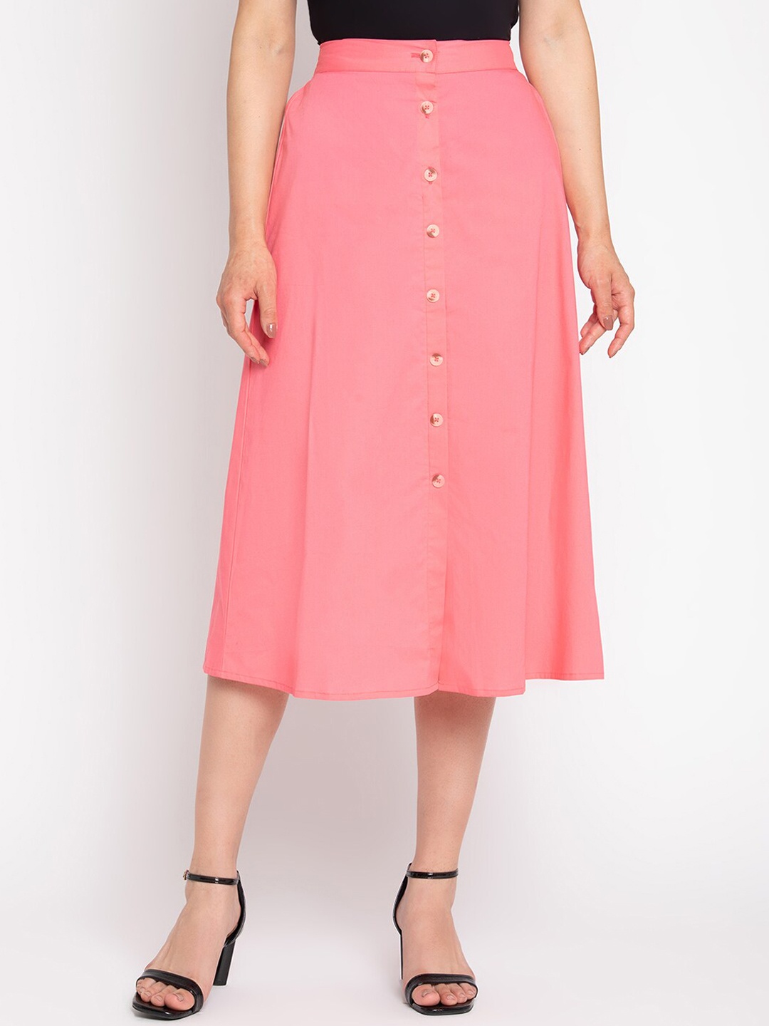 

VANCA ECO Women Pink Solid A-Line Knee-Length Skirt