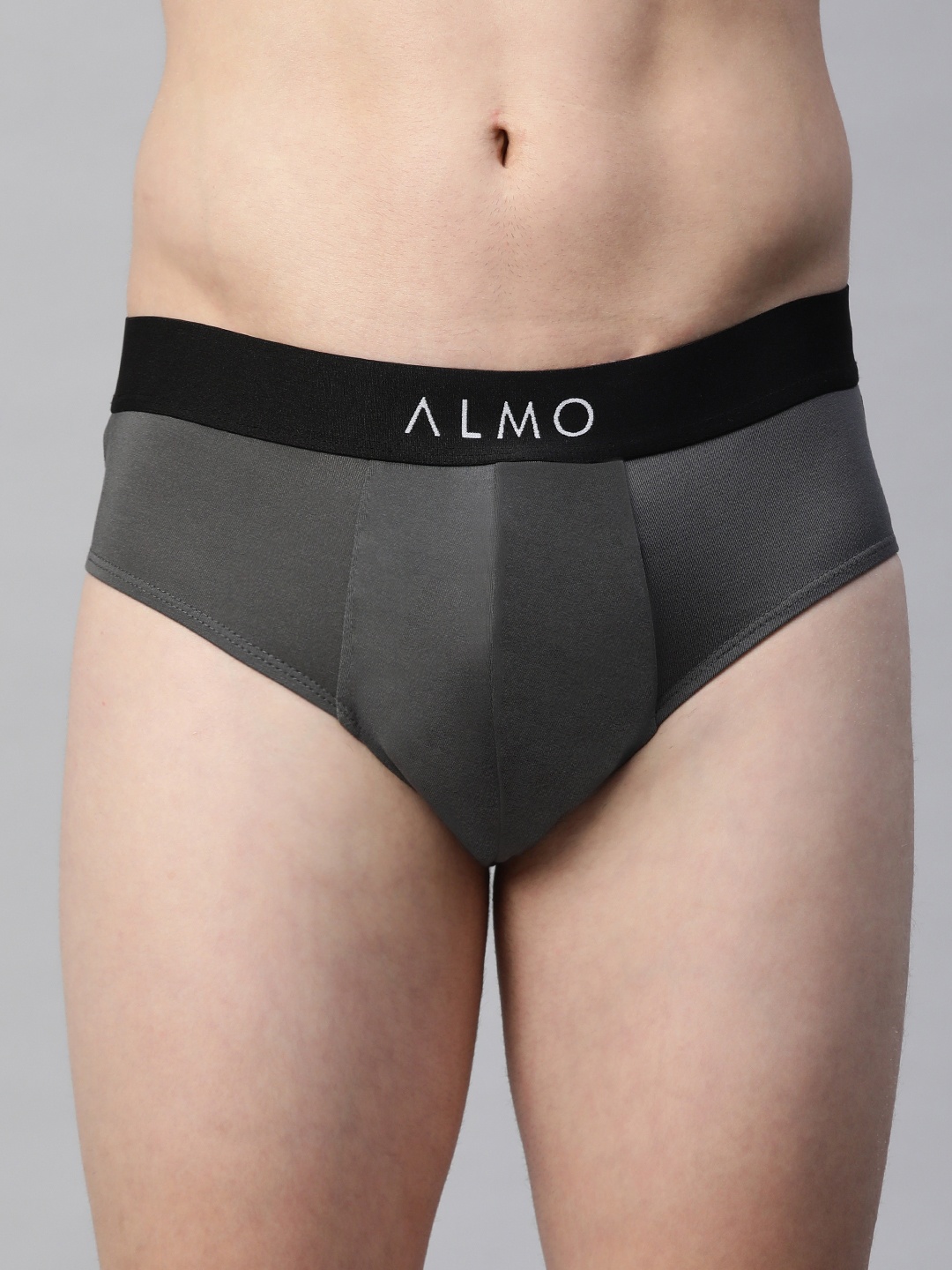 

Almo Wear Men Grey & Black Solid Anti -Microbial Basic Briefs - Dario-B-103