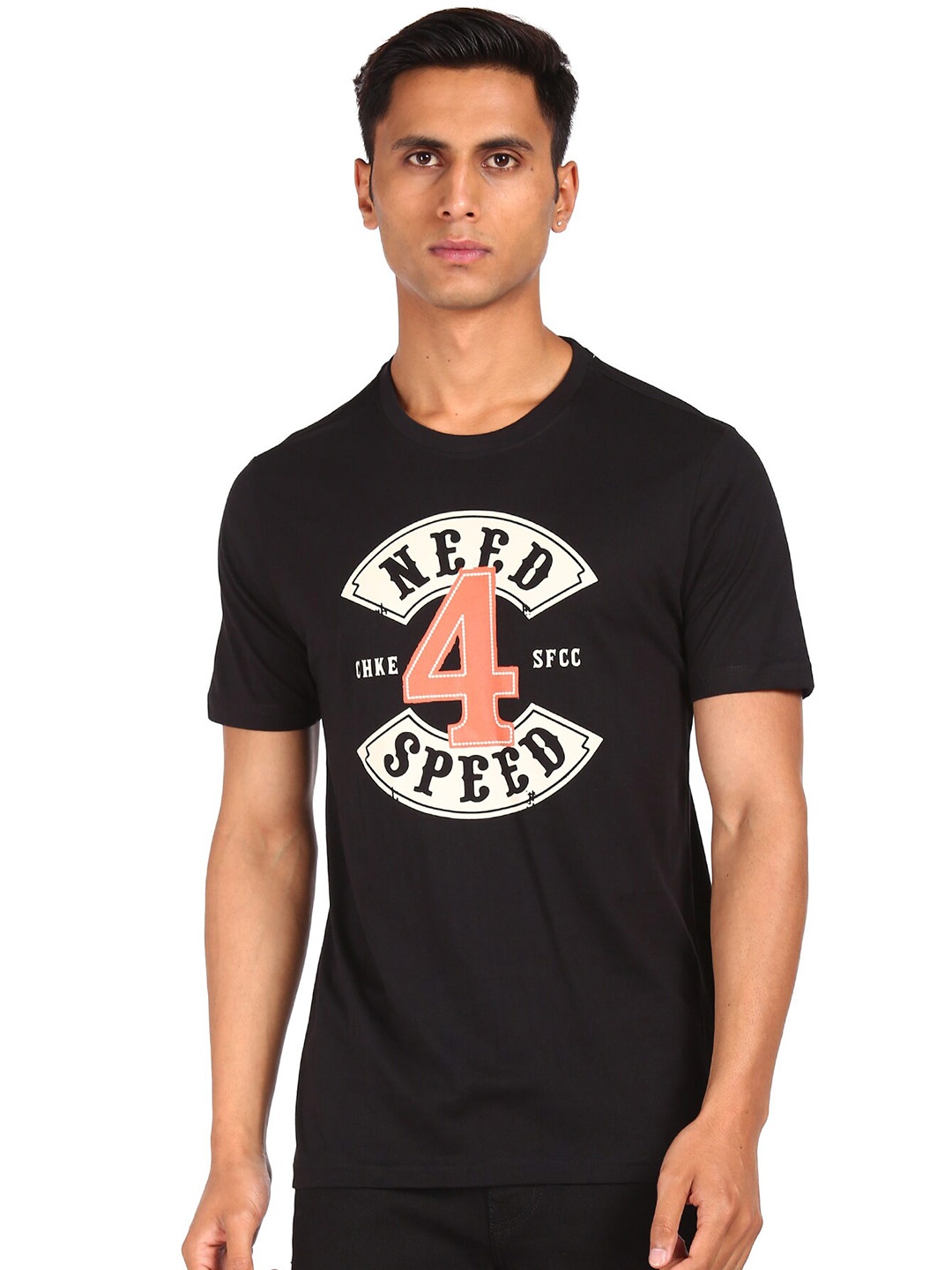 

Cherokee Men Black & White Typography Printed Cotton T-shirt