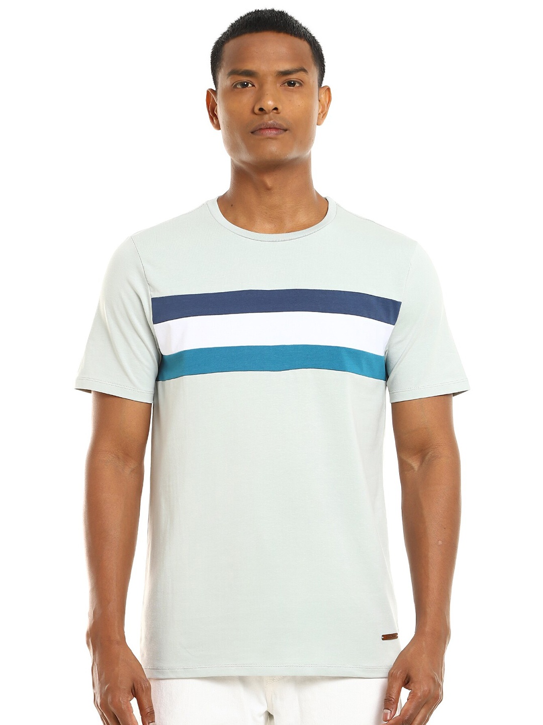 

Cherokee Men Grey & Blue Striped Cotton T-shirt