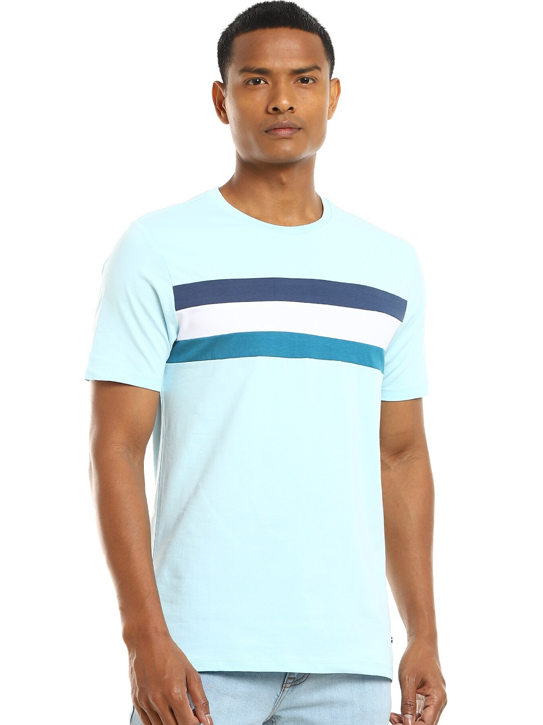 

Cherokee Men Blue Striped Cotton T-shirt